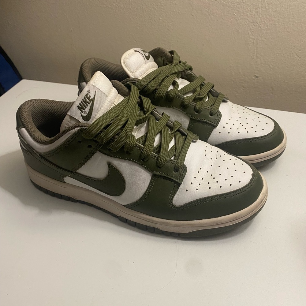Women’s Olive Green and White Nike Dunks